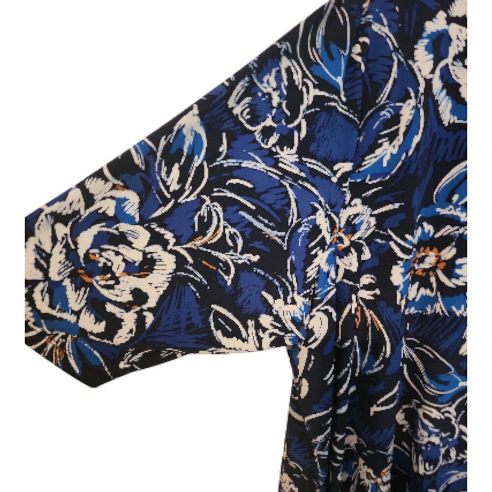 Roamans Swing Dress Woman's Plus size 4X 3/4 sleeve Boatneck Blue White Floral - Picture 4 of 5